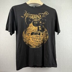Vintage 2007 Johnny Cash T-Shirt Large Zion Rootswear Guitar Lyrics Black